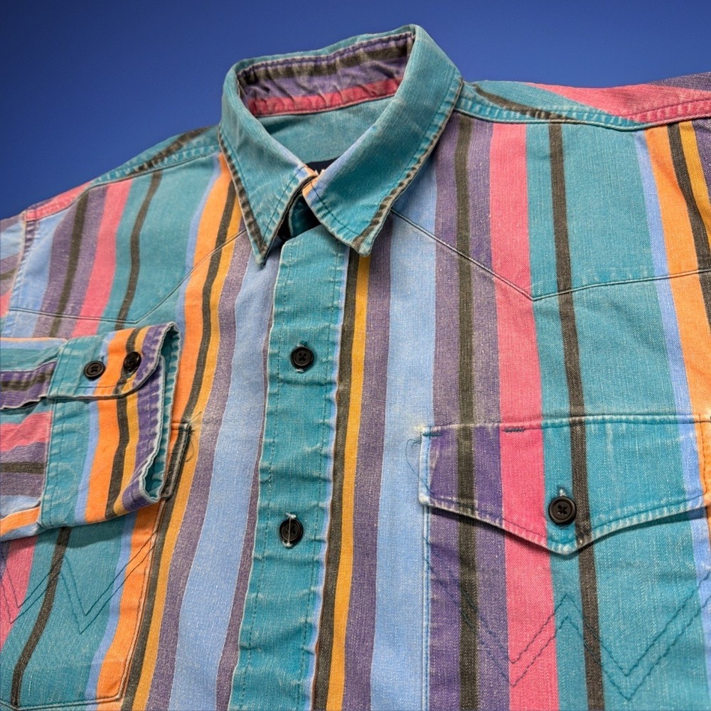 Vtg Wrangler Brushpopper Shirt Mens Large 16 35 Pink Teal Western Rodeo Cowboy